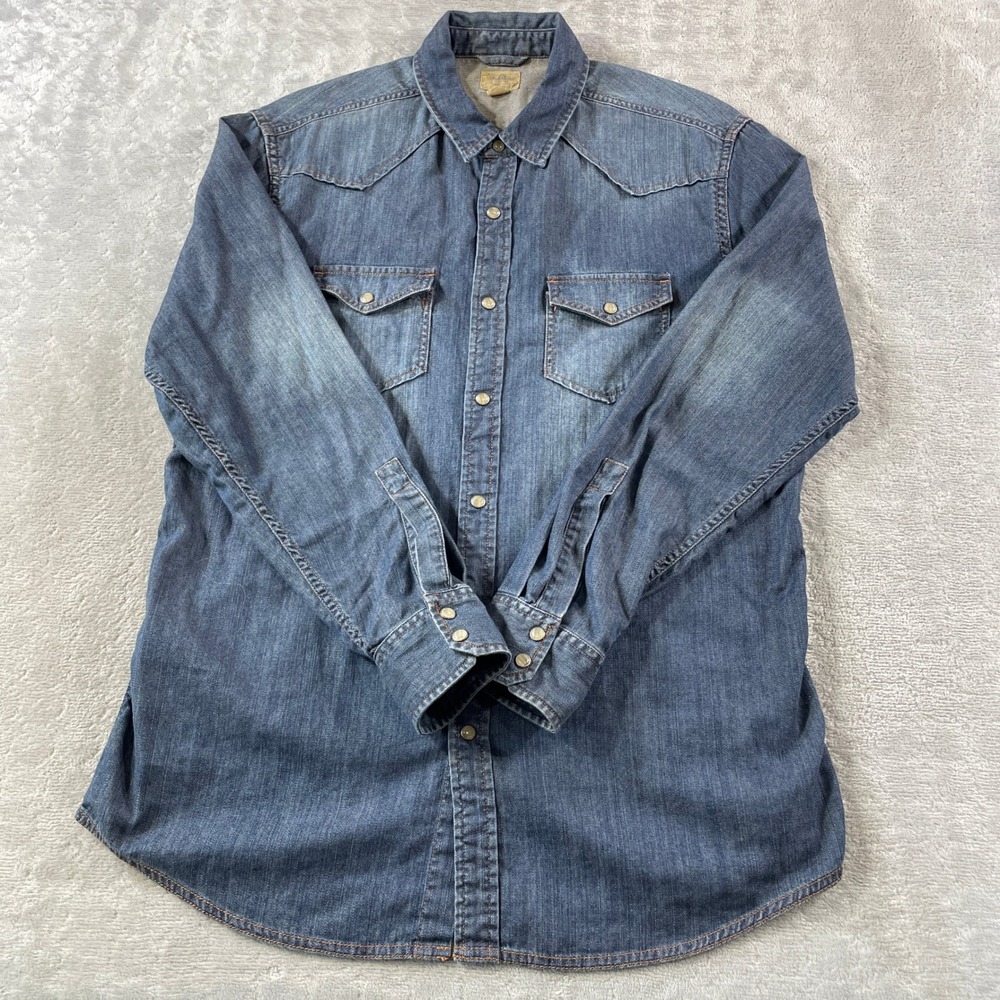 Tre Vero Denim Shirt Mens Large Blue Western‎ Snap Festival Cowboy Yoke Casual